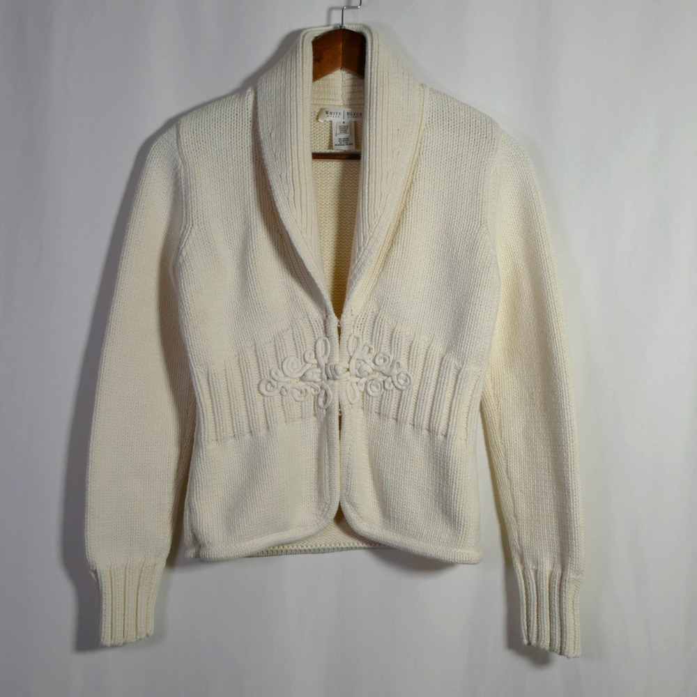 White House Black Market Y2K Preppy Babydoll Cardigan Size S Old Money Coquette